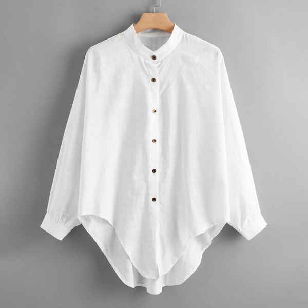 

Plus Curved Hem Longline Blouse, White