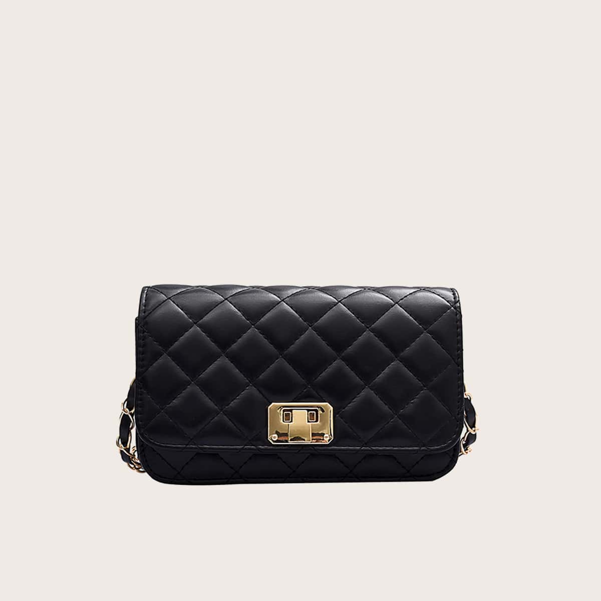 

Quilted Chain Crossbody Bag, Black
