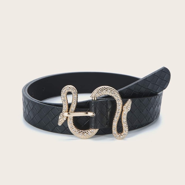 

Serpentine Buckle Textured Belt, Black