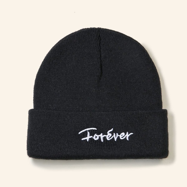 

Letter Embroidered Beanie, Black