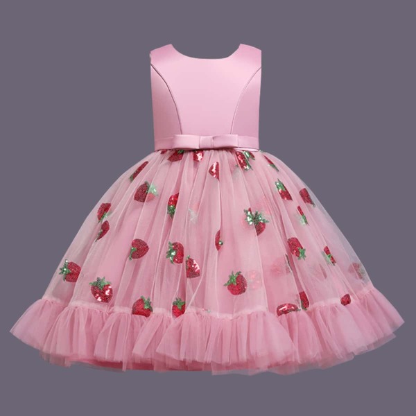 

Girls Strawberry Sequin Ruffle Hem Tutu Gown Dress, Baby pink