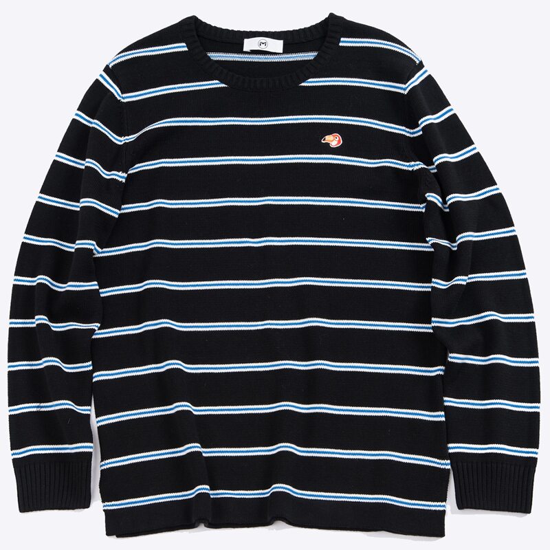 

Guys Striped Cartoon Embroidered Sweater, Black