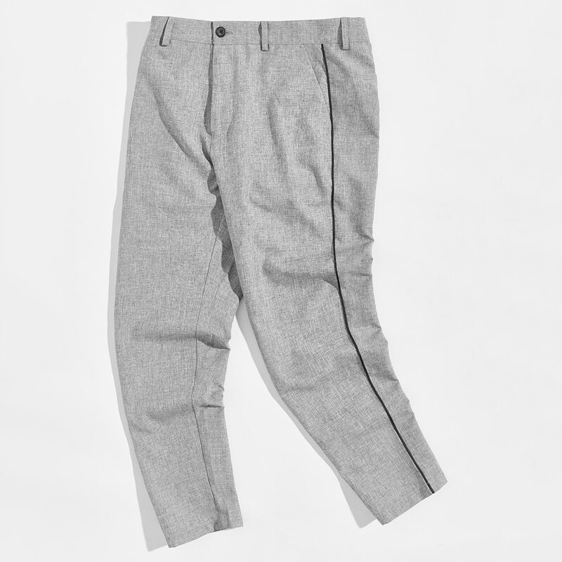 

Guys Contrast Tipping Linen Look Tailored Pants, Grey