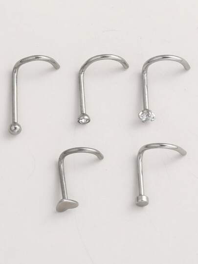 5 pièces/set Acier inoxydable, simple & Élégant Avec Strass Anneau Pour Nez Pour Femme Et punk A À La Mode Bijoux De Corps Cadeau Pour N'Importe Quel En Acier Acier inoxydable, Bijou