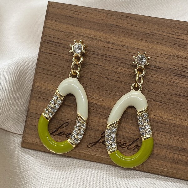 

Rhinestone Decor Geometric Drop Earrings, Green