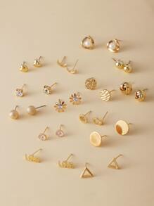 17KM 14pairs Rhinestone Decor Stud Earrings - Yellow Gold - View 2