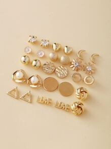 17KM 14pairs Rhinestone Decor Stud Earrings - Yellow Gold - View 3