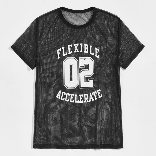 

Men Letter and Number Mesh Top, Black