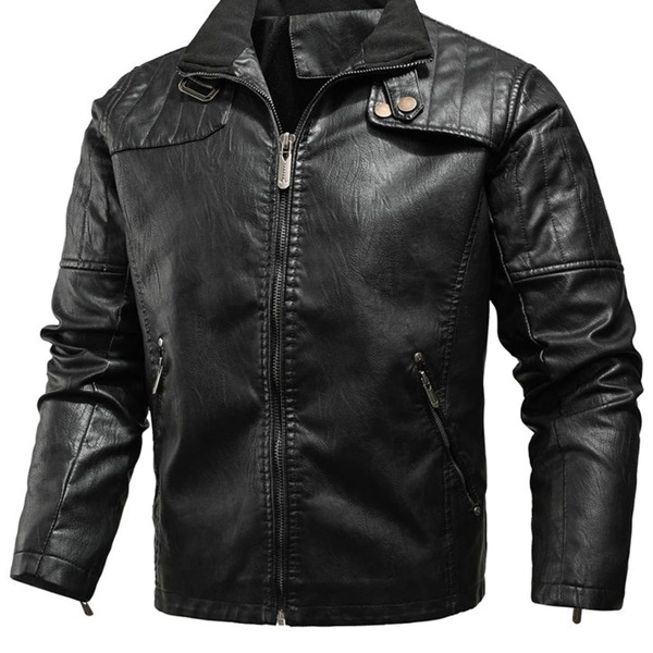 

Men Zip Up PU Leather Moto Jacket, Black