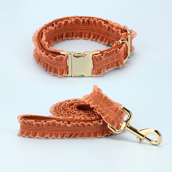 

1pc Frill Trim Dog Collar & 1pc Leash, Orange