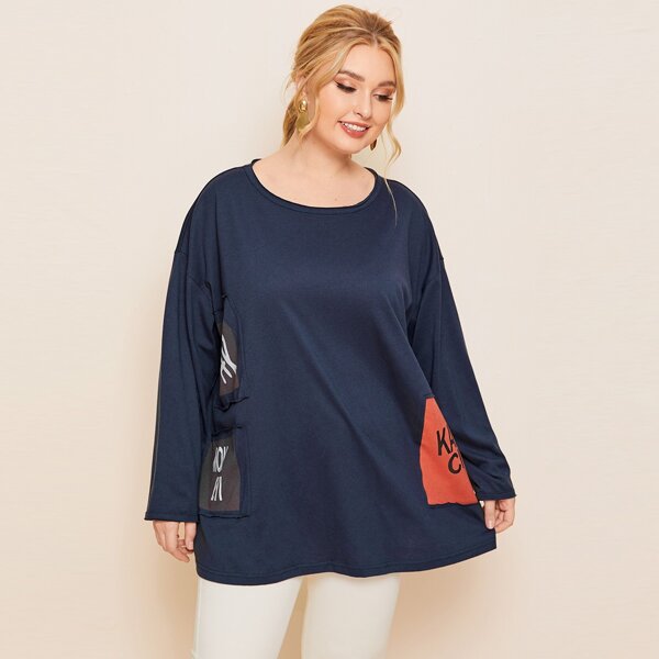 

Plus Letter Graphic Patched Tee, Navy blue