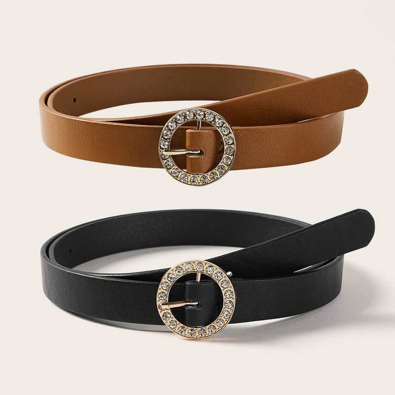 

2pcs Rhinestone Decor Buckle Belt, Multicolor