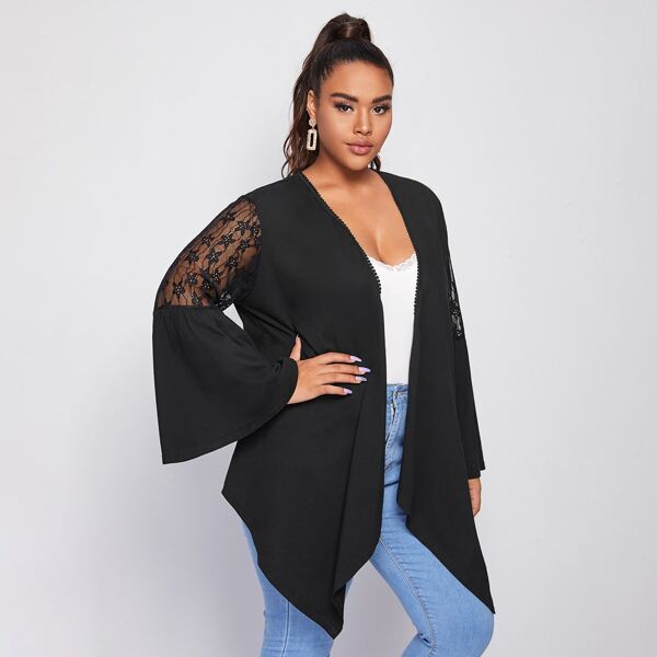 

Plus Contrast Lace Solid Coat, Black