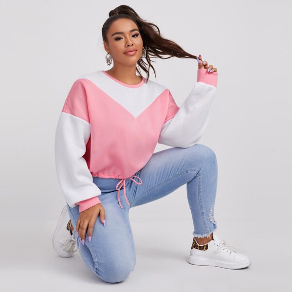 

Plus Contrast Panel Drop Shoulder Sweatshirt, Baby pink