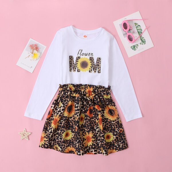 

Girls Sunflower And Leopard Print Belted Dress, Multicolor