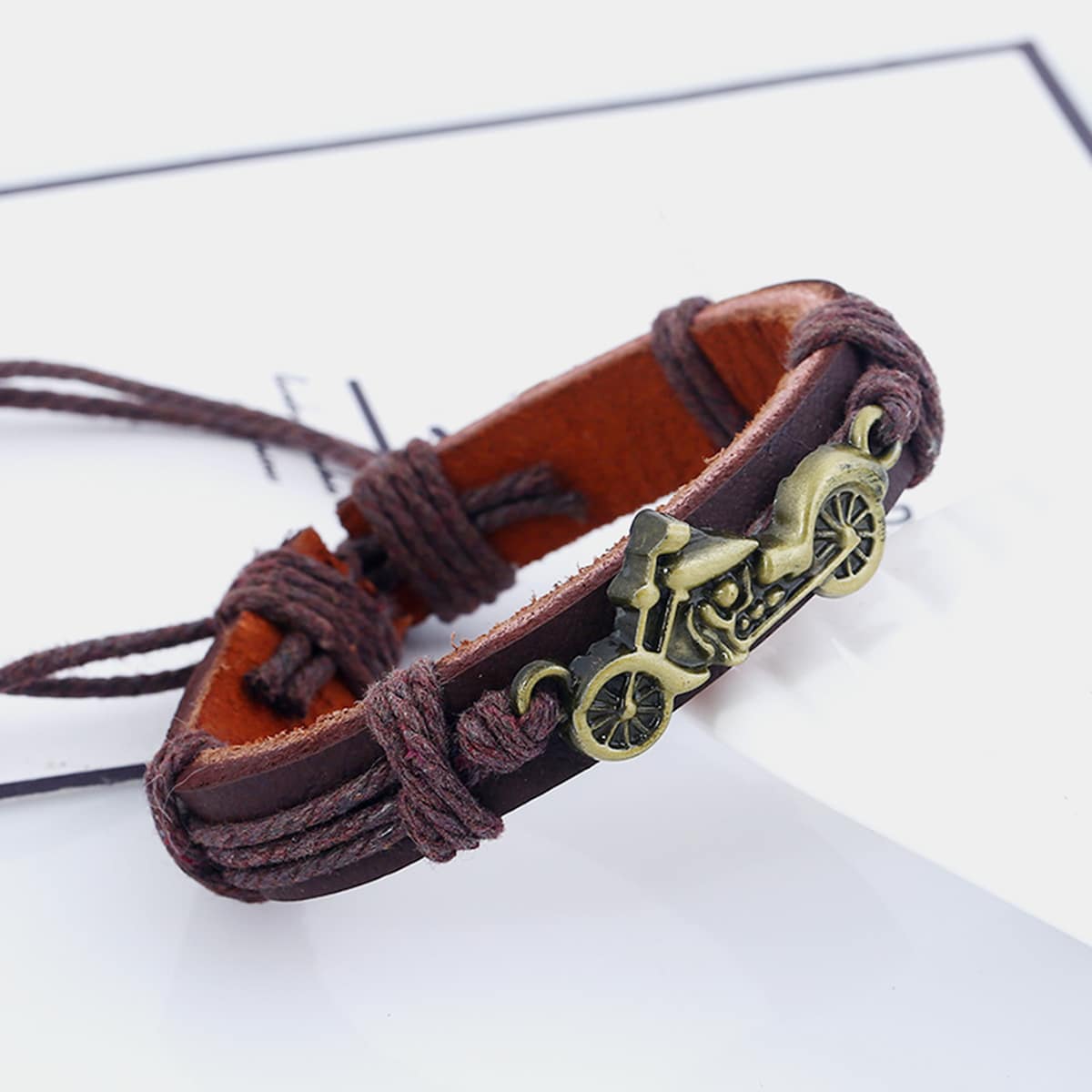 

Guys Motorbike Decor Woven Bracelet, Brown