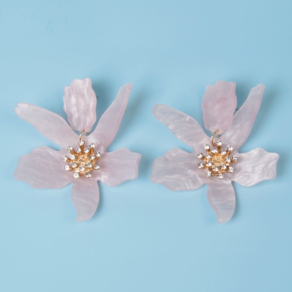 

Rhinestone Decor Floral Drop Earrings, Pink