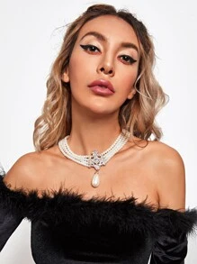 Faux Pearl Beaded Layered Necklace - View 3