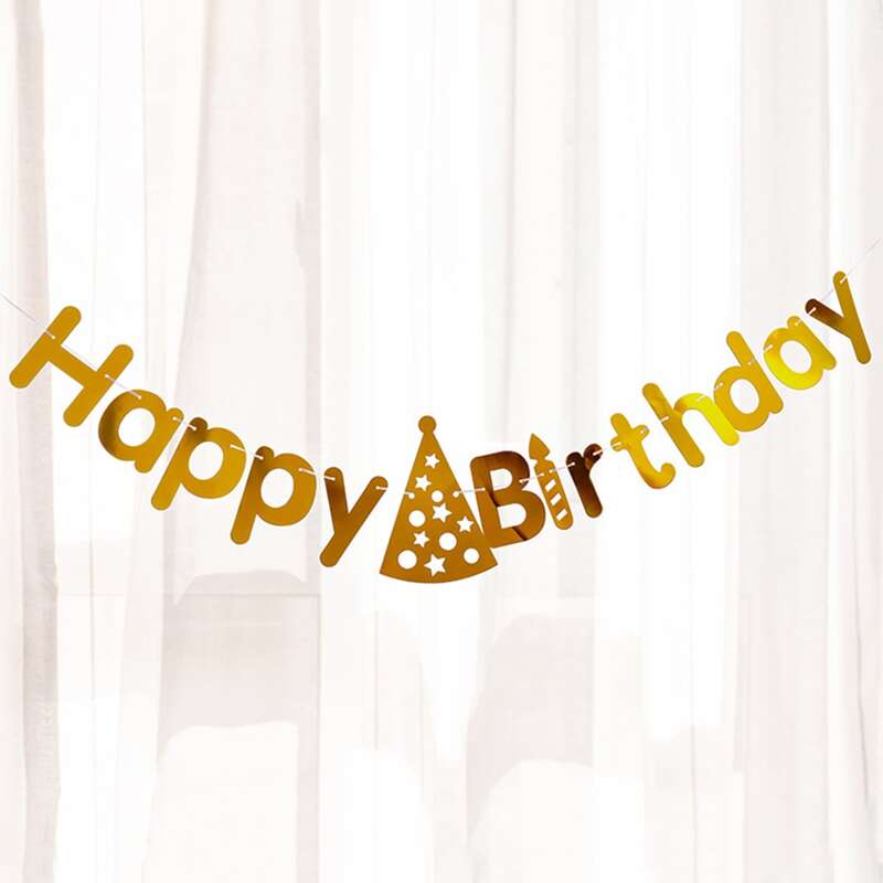 

1pc Birthday Pull Flag, Gold