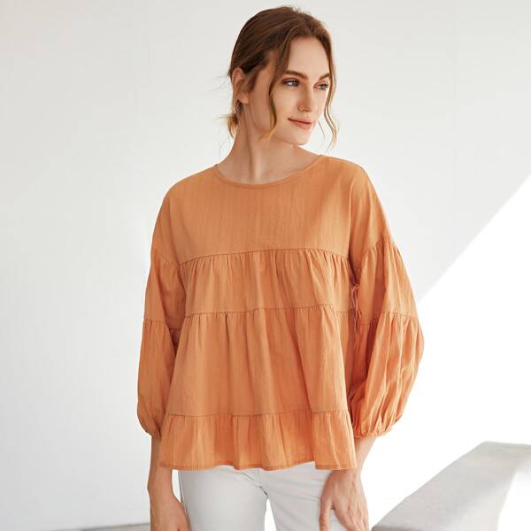 

Tie Back Lantern Sleeve Smock Top, Orange