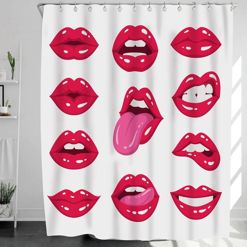 

Lip Print Shower Curtain With 12hooks, Multicolor