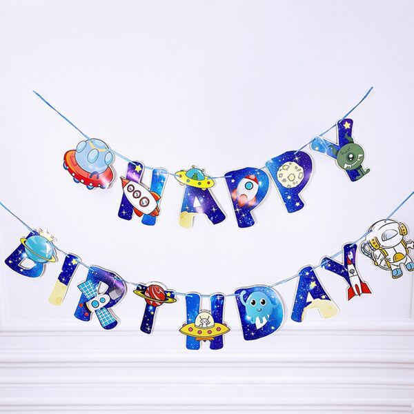 

1pc Space Design Birthday Pull Flag, Multicolor