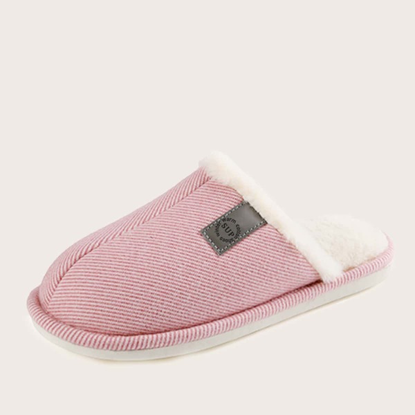 

Striped Graphic Fluffy Slippers, Pink