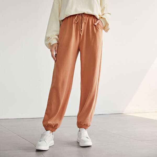 

Drawstring Waist Slant Pocket Joggers, Orange
