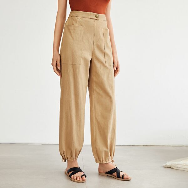 

Pocket Front Drawstring Hem Tapered Pants, Khaki