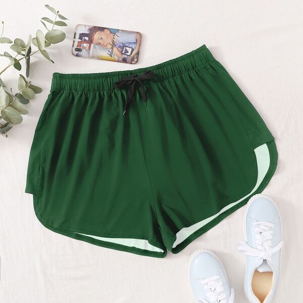 

Plus Solid Drawstring Waist Shorts, Green