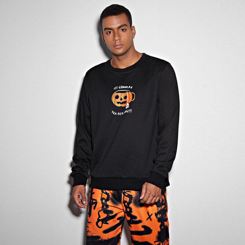 

Guys Halloween Slogan Graphic Sweatshirt, Black