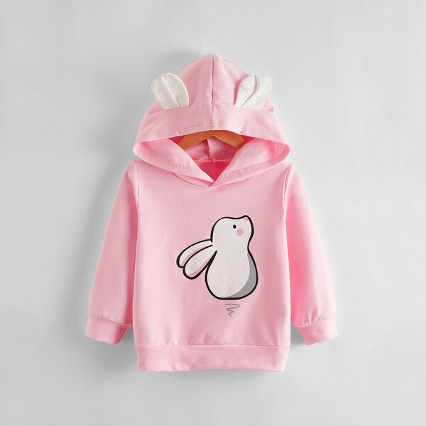 

Toddler Girls Rabbit Print 3D Ear Design Hoodie, Baby pink