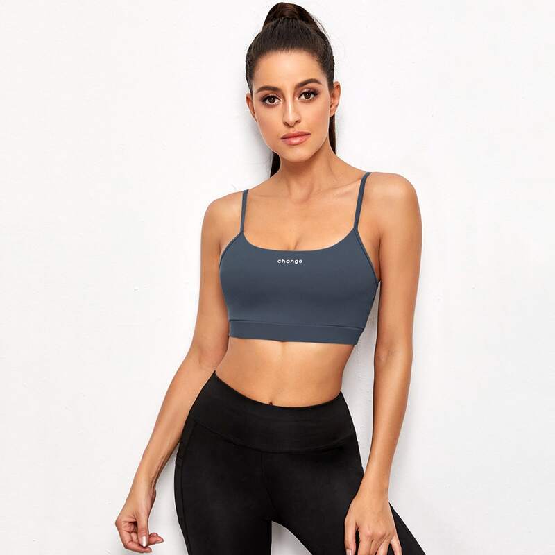 

Letter Graphic Criss Cross Back Sports Bras, Navy blue