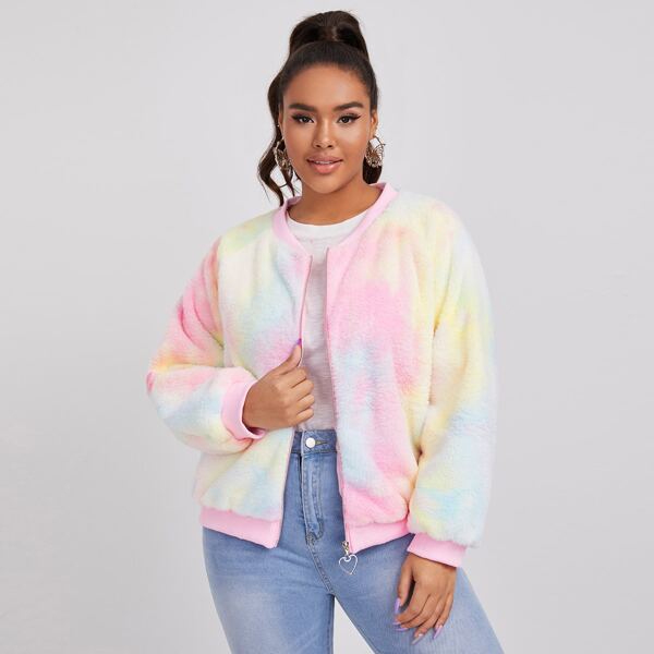 

Plus Tie Dye Teddy Bomber Jacket, Multicolor