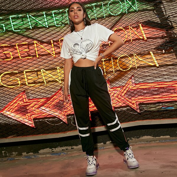 

Contrast Sideseam Striped Tape Sweatpants, Black