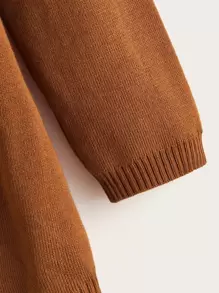 SHEIN LUNE Áo khoác cardigan trùm đầu có dây rút ở eo, hai túi - màu nâu - Xem 3