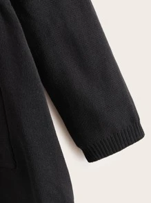 SHEIN LUNE Drawstring Dual Pocket Hooded Cardigan Fall Winter Cloth For Women - Black - View 3