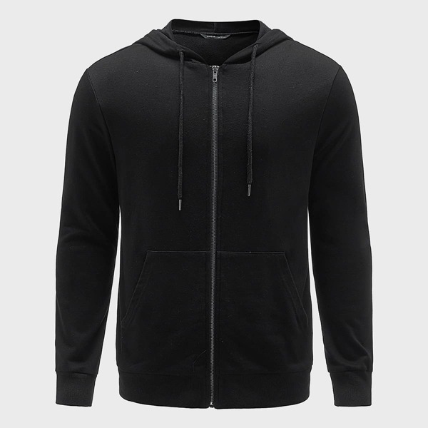 

Men Pocket Front Zip Up Hoodie, Black