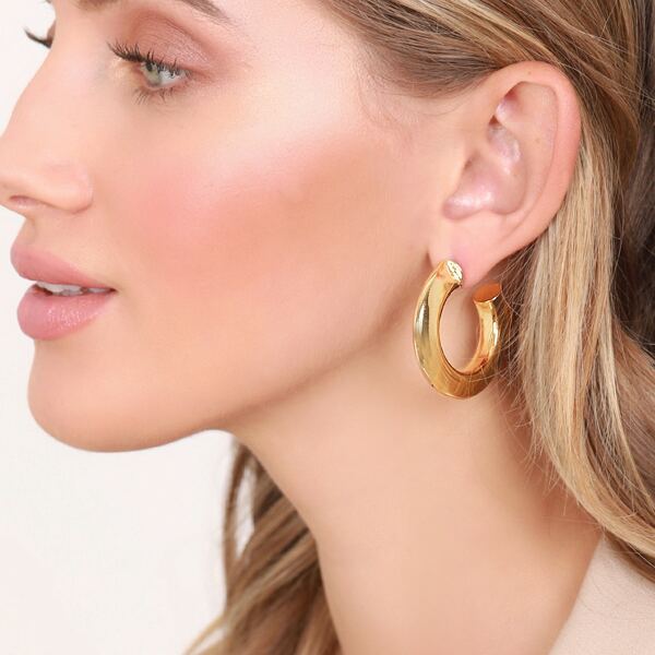 

1pair Thick Medium Open Hoop Earrings, Gold