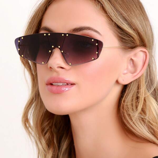 

Studded Sporty Style Frameless Sunglasses, Violet purple