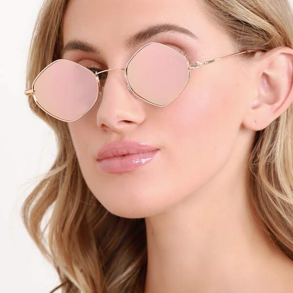 

Four Sided Thin Metal Frame Sunglasses, Pink