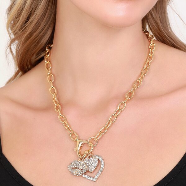 

Crystal Lips And Heart Pendant Necklace And Earrings, Gold