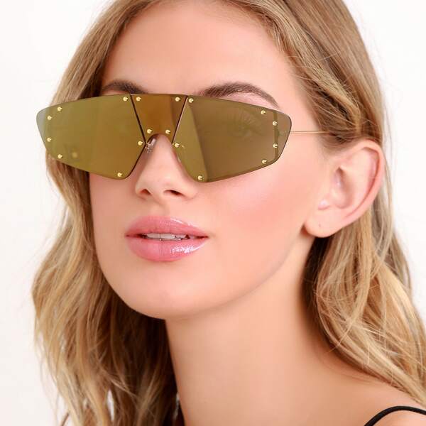 

Studded Sporty Style Frameless Sunglasses, Green