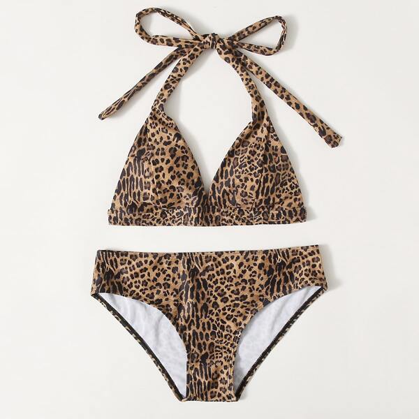 

Leopard Halter Bikini Swimsuit, Multicolor