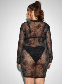 SHEIN Plus Sheer Glitter Mesh Dress Without Lingerie - Black - View 2