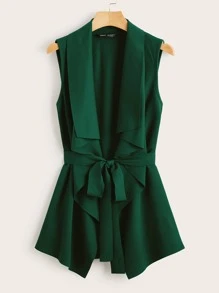 SHEIN Clasi Draped Collar Self Belted Vest In Fall/Winter - Dark Green - View 1