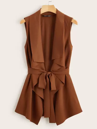 SHEIN Clasi Draped Collar Self Belted Vest In Fall/Winter
