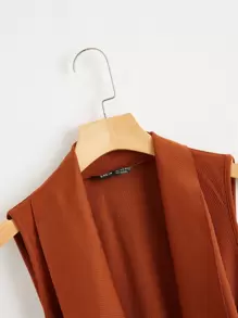 SHEIN Clasi Draped Collar Self Belted Vest In Fall/Winter - Brown - View 3