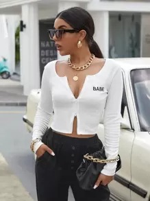 Muchica Áo thun Nghề thêu Lá thư Giải trí - trắng - Xem 1