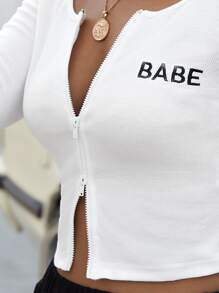 Muchica Áo thun Nghề thêu Lá thư Giải trí - trắng - Xem 3